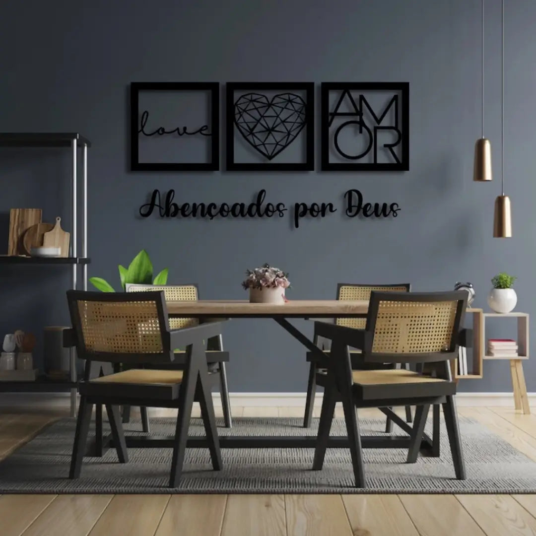 Kit Quadros Decorativos + Frase Abençoados Por Deus